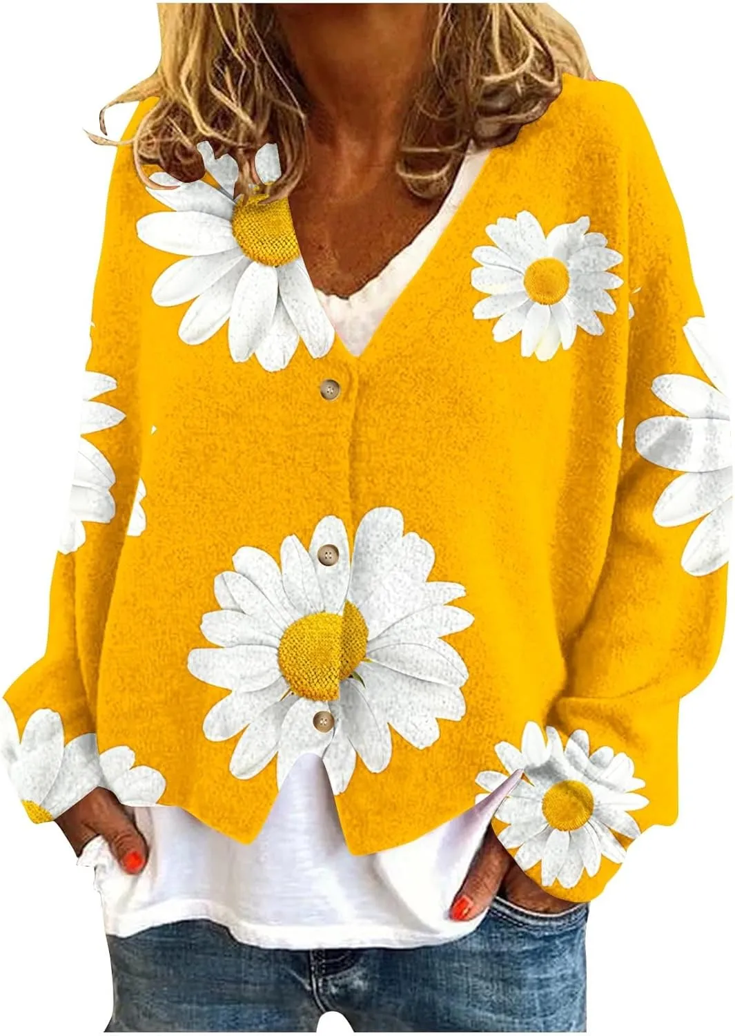 Women's Striped Cardigan Sweater 2024 Lightweight Fall Printed Knit Outerwear Casual V Neck Button Down Coats