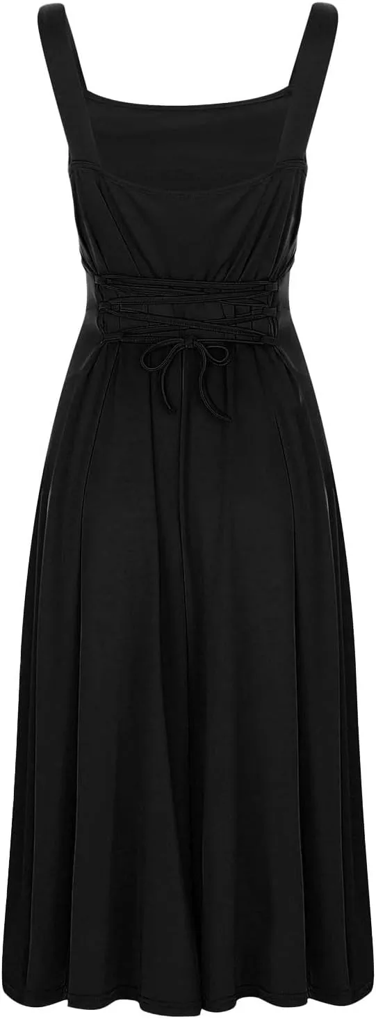Womens Summer Dress Solid Color Lace Up Waist Back CRIS Cross Skirt Casual Shoulder Strap Slim Fit Long Dress Outfits