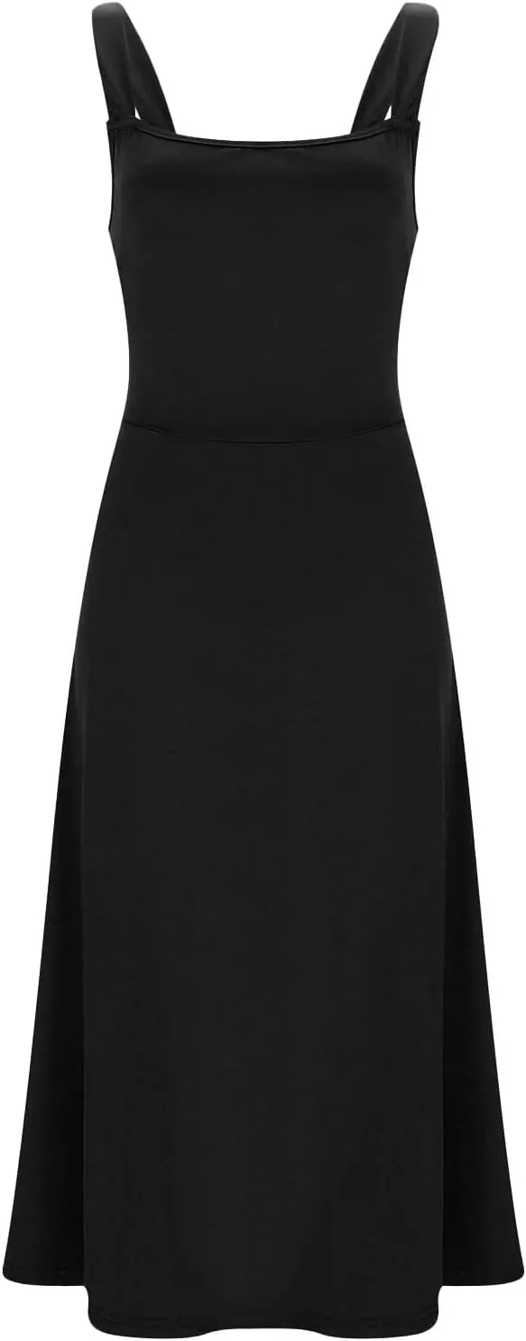 Womens Summer Dress Solid Color Lace Up Waist Back CRIS Cross Skirt Casual Shoulder Strap Slim Fit Long Dress Outfits