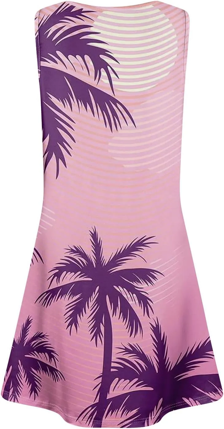 Womens Summer Dresses Sun Dress Short Vacation Dress Sleeveless Tank Dresses Beach Cover Up Vest with Pocket