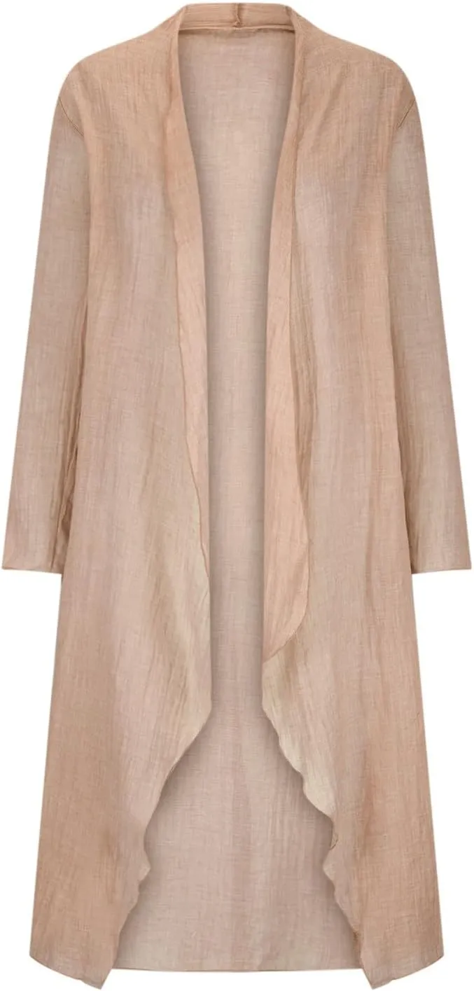 Womens Summer Lightweight Linen Kimono Cardigan Long Sleeve Open Front Beach Cover Up Summer Sun Protection Cardigans