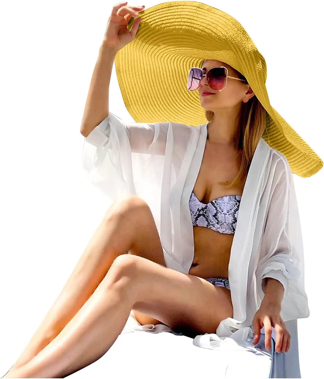 Women's Summer Outdoor Wide Brim Oversized Sun Hat Large Beach Hats for Women Floppy Foldable Straw Sun Hat