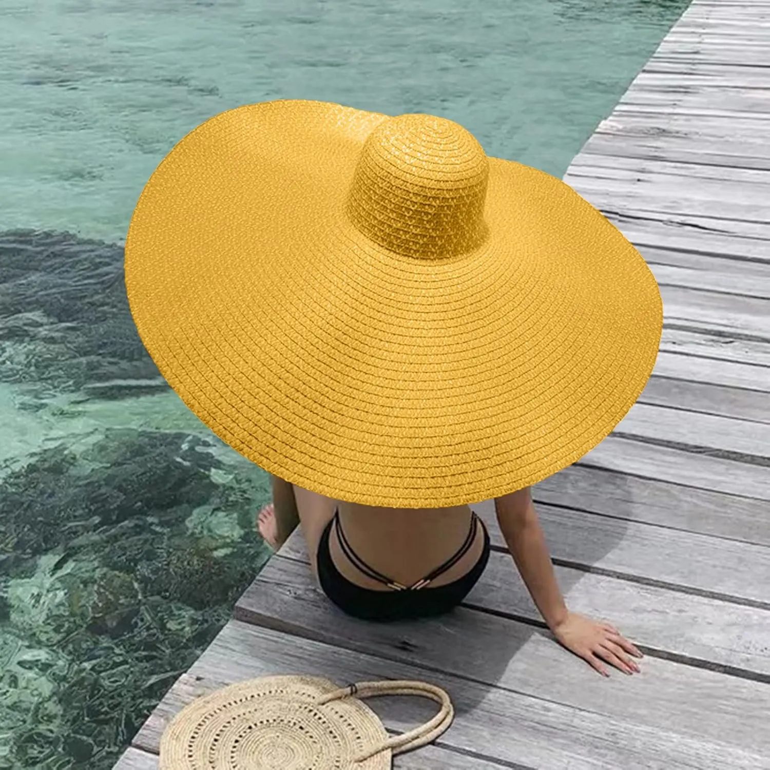 Women's Summer Outdoor Wide Brim Oversized Sun Hat Large Beach Hats for Women Floppy Foldable Straw Sun Hat