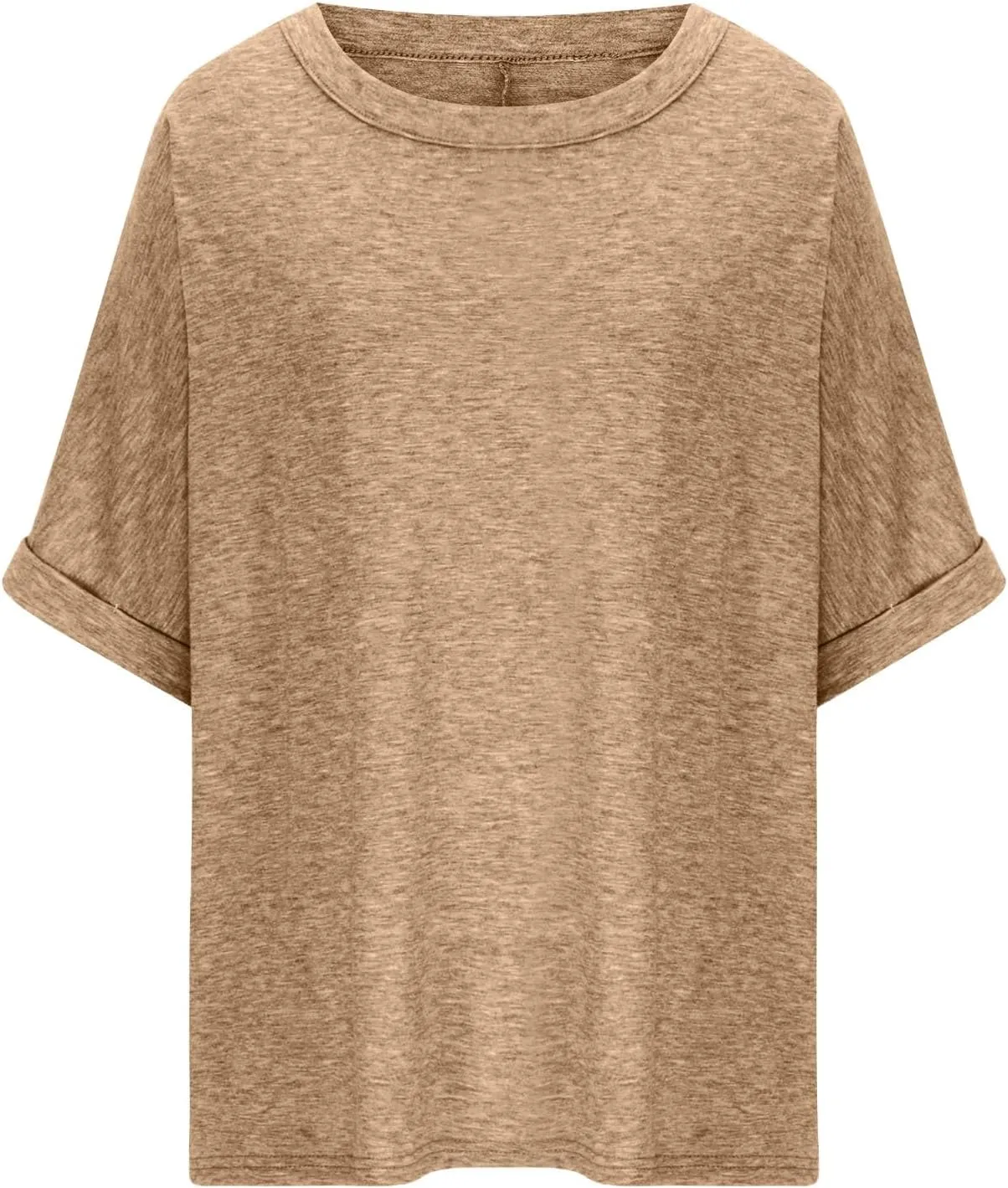 Womens Summer Oversized Tshirts Half Sleeve Crew Neck Tee Tops Fashion Casual Solid Shirt Loose Roll Up Comfy Blouse