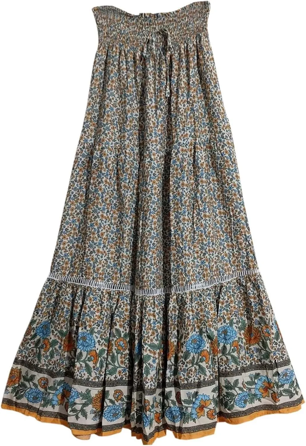 Womens Summer Skirts for Vacation 2025 High Waist Tummy Control Bohemian Floral Print Ruffles Pleated Maxi Skirts