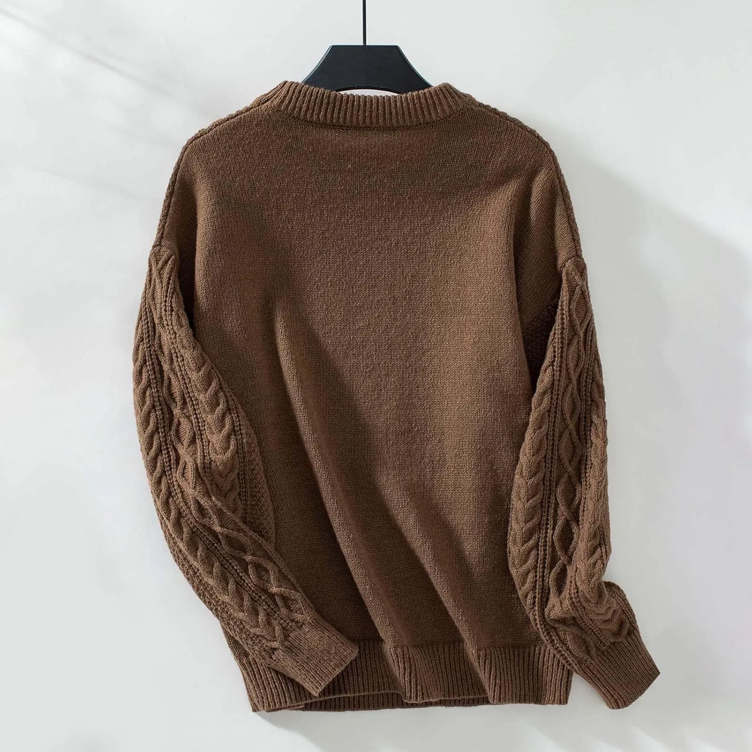 Womens Sweater Cable Knit Solid Color Round Neck Long Sleeve Casual Soft Loose Fit Sweaters Tops