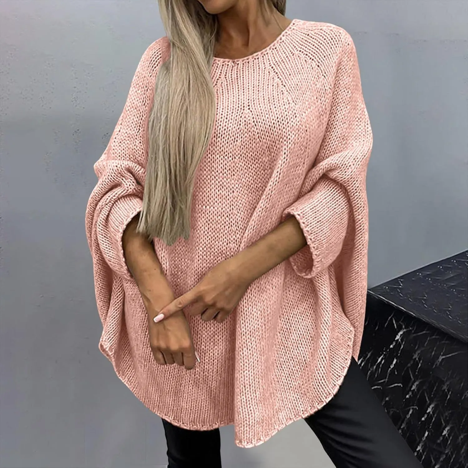 Womens Sweaters Cable Knit Round Neck Solid Color Long Sleeve Soft Lightweight Casual Jumper Tops