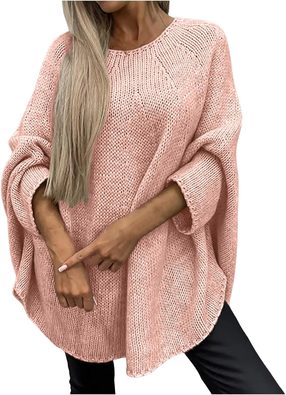 Womens Sweaters Cable Knit Round Neck Solid Color Long Sleeve Soft Lightweight Casual Jumper Tops