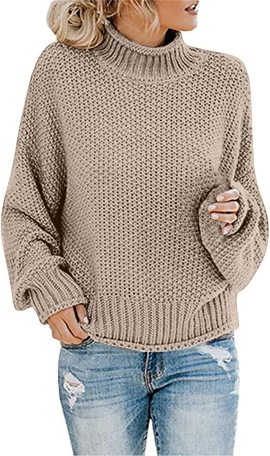 Womens Turtleneck Oversized Long Sleeve Fall Sweater 2023 Plus Size Tunic Pullover Mock Neck Sweaters Ribbed Knit Tops