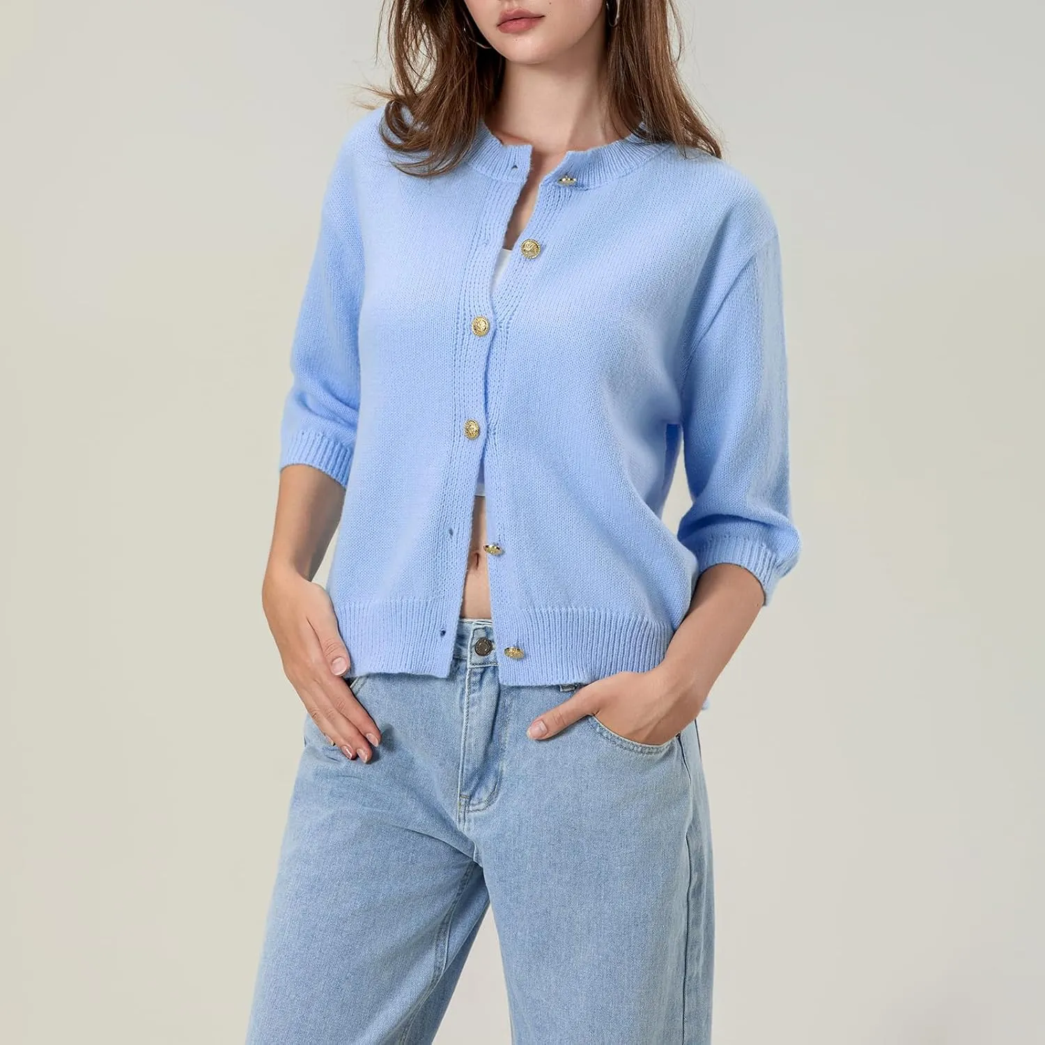 Women's Y2K Button Down Cardigans Shirts Summer Short Sleeve Knitted Blouse Top Going Out Cropped Knit Tops
