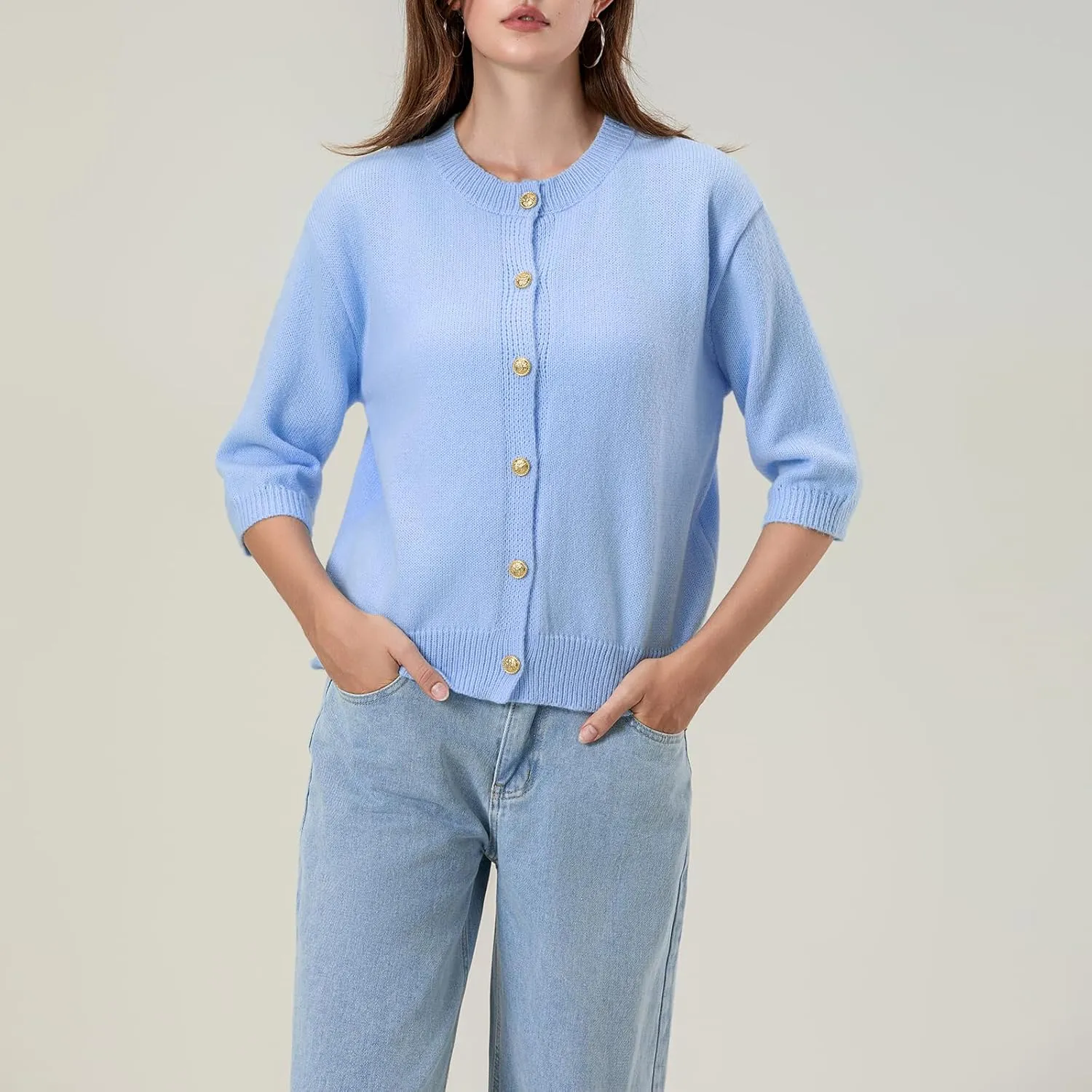 Women's Y2K Button Down Cardigans Shirts Summer Short Sleeve Knitted Blouse Top Going Out Cropped Knit Tops