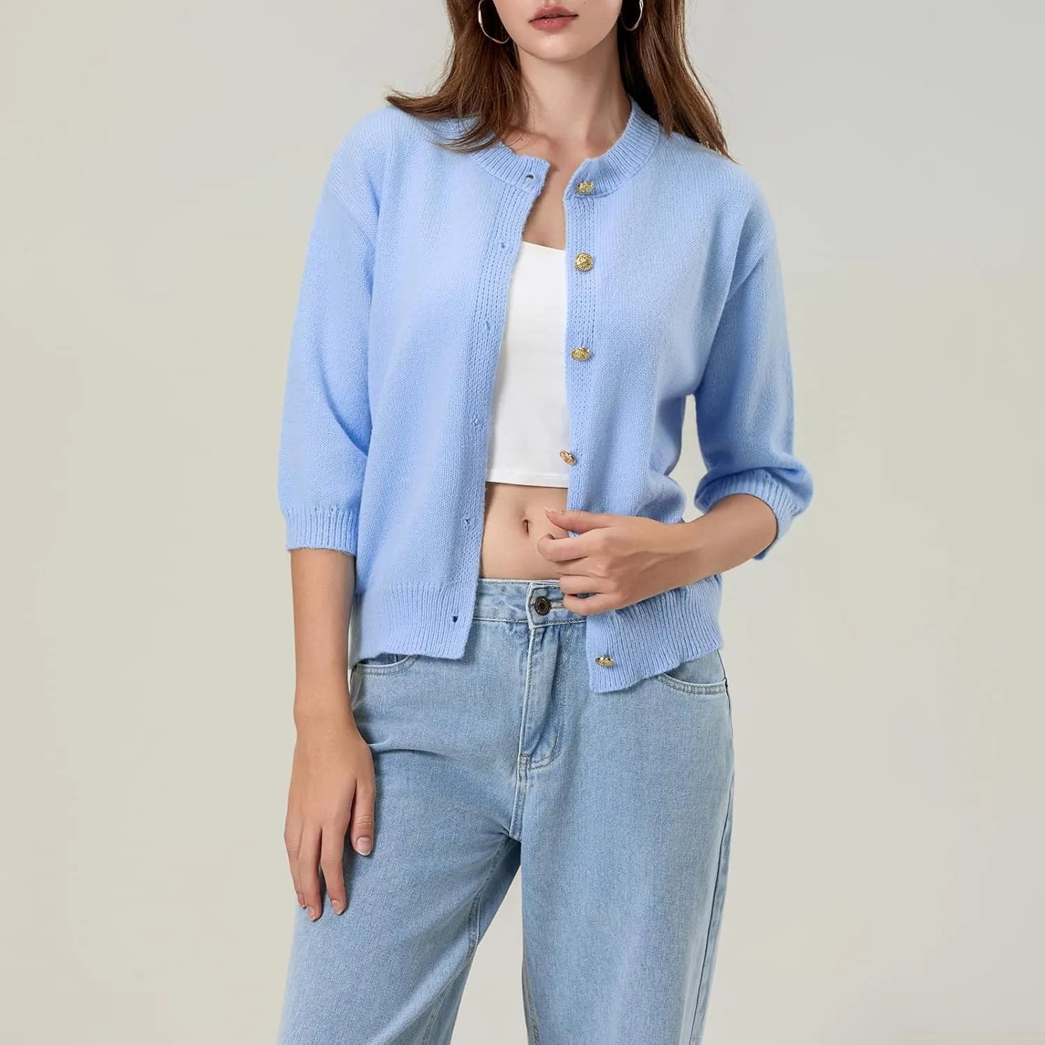 Women's Y2K Button Down Cardigans Shirts Summer Short Sleeve Knitted Blouse Top Going Out Cropped Knit Tops