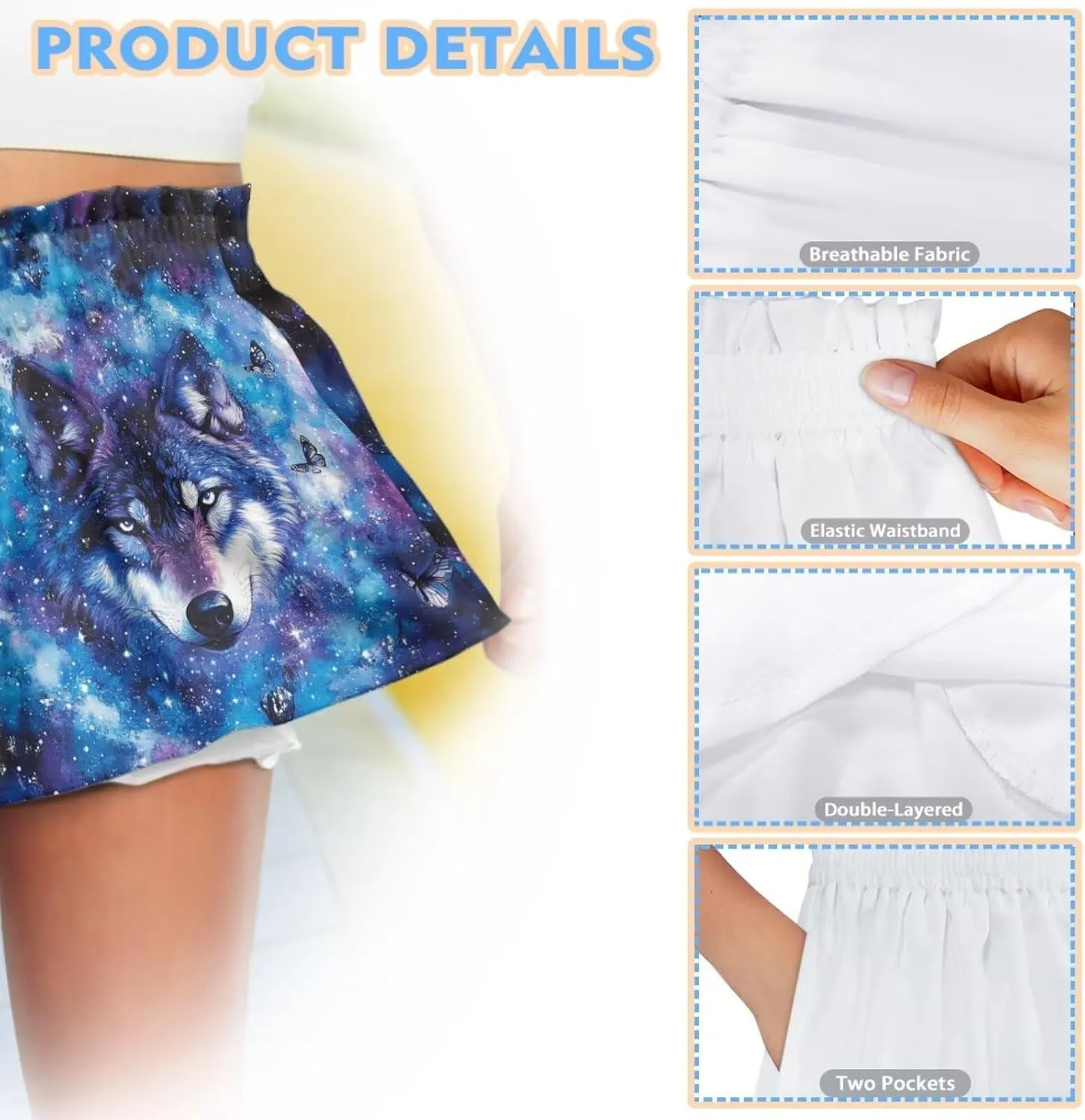 Xpyiqun Flowy Shorts Girls High Waist Butterfly Shorts 2 in 1 Running Athletic Shorts Spandex Liner Skirts Summer