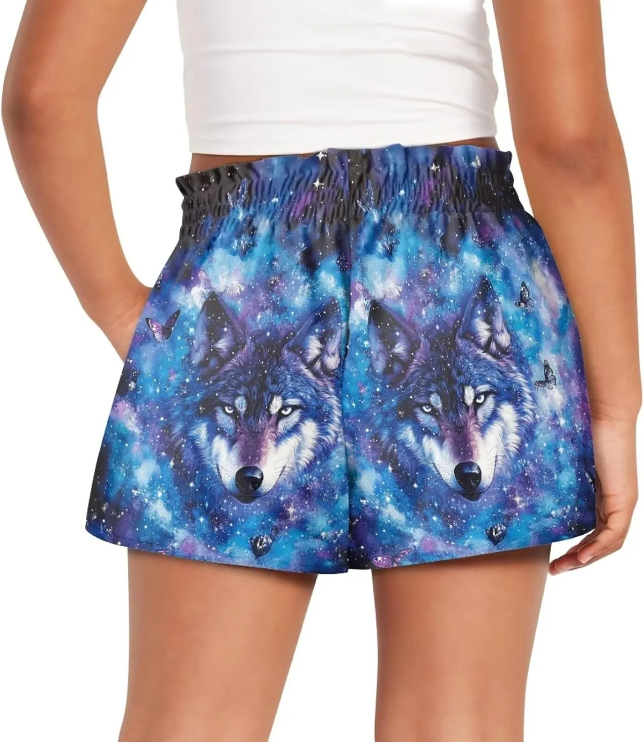 Xpyiqun Flowy Shorts Girls High Waist Butterfly Shorts 2 in 1 Running Athletic Shorts Spandex Liner Skirts Summer