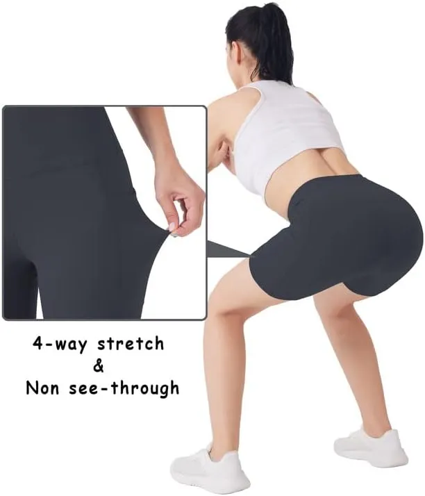 YOGAFREE Biker Shorts for Women High Waist Yoga Shorts with Pockets Stretch Tummy Control Workout Athletic Running Shorts