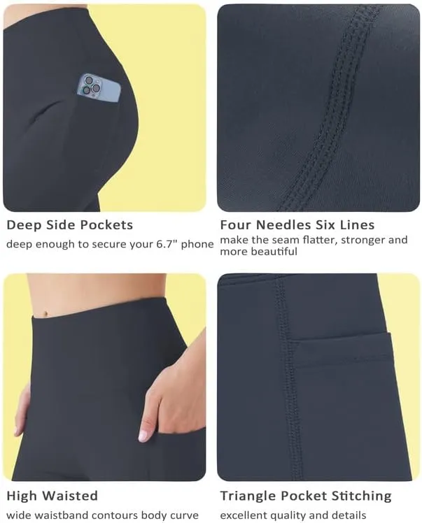YOGAFREE Biker Shorts for Women High Waist Yoga Shorts with Pockets Stretch Tummy Control Workout Athletic Running Shorts