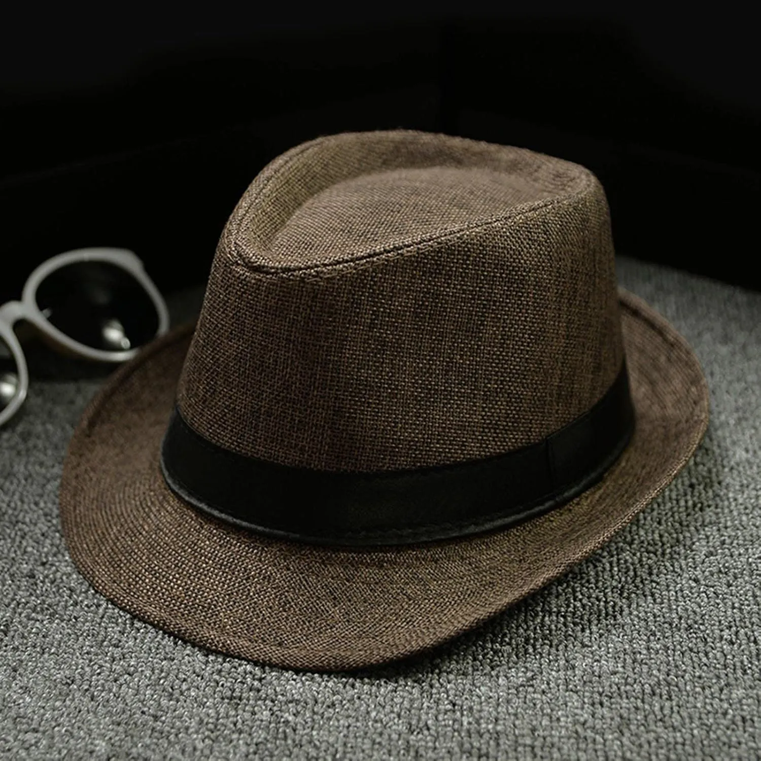 YOLAI Men Women Stra𝐰 Fedora Trilb𝐲 Hat Stra𝐰 Sun Hat Panama Hat Beach Sun Hat Short Brim Jazz Cap Cowboy Hat