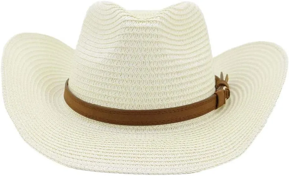 YOLAI Mens Stra𝐰 Cowboy Hat Women Floppy Packable Wide Brim Sun Hat Western Panama Travel Beach Cap Fedora Bucket