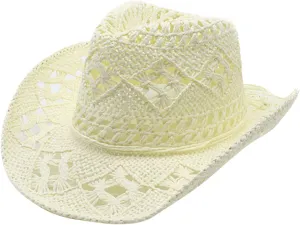 YOLAI Stra𝐰 Cowboy Hat for Women with Beaded Trim and Shapeable Brim Sun Stra𝐰 Western Cowboy Hat Sun Hat