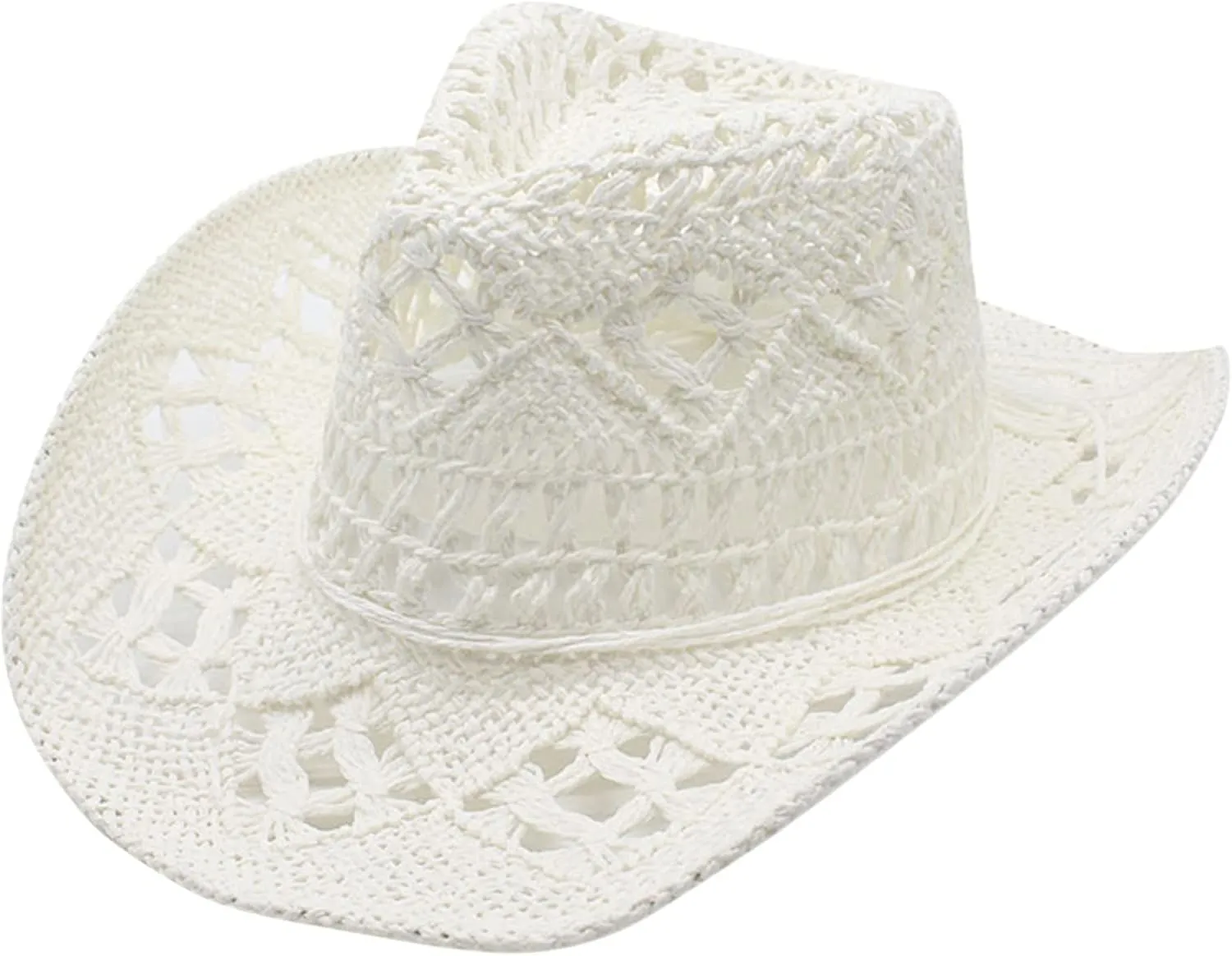 YOLAI Stra𝐰 Cowboy Hat for Women with Beaded Trim and Shapeable Brim Sun Stra𝐰 Western Cowboy Hat Sun Hat