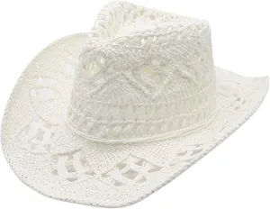 YOLAI Stra𝐰 Cowboy Hat for Women with Beaded Trim and Shapeable Brim Sun Stra𝐰 Western Cowboy Hat Sun Hat