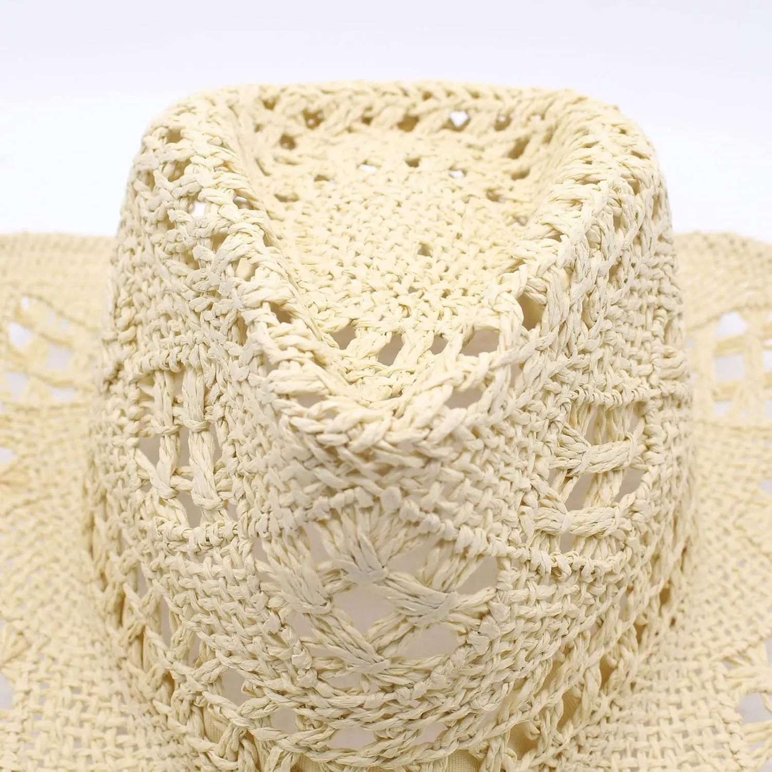 YOLAI Stra𝐰 Cowboy Hat for Women with Beaded Trim and Shapeable Brim Sun Stra𝐰 Western Cowboy Hat Sun Hat