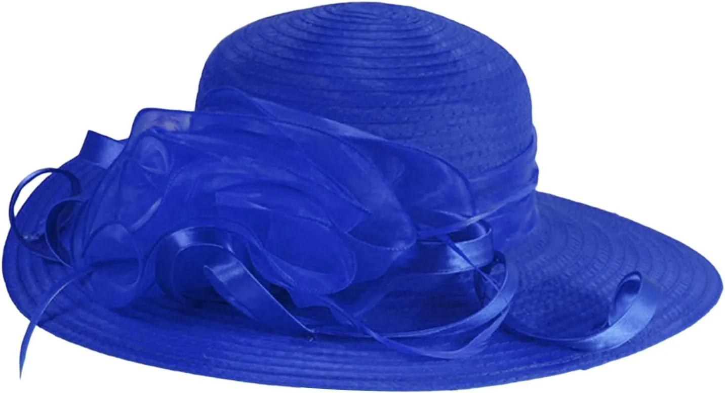 YOLAI Wide Brim Summer Hat for Women Lady Tea Party Fascinators Cap Church Wedding Cap with Flower
