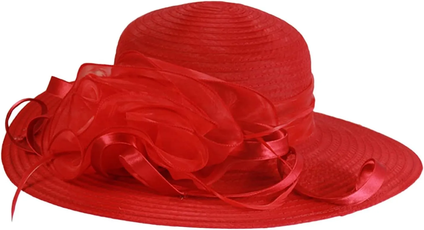 YOLAI Women Hat Tea Party Dress Hat Wide Brim Organza Church Hats 1930S Dresses for Women