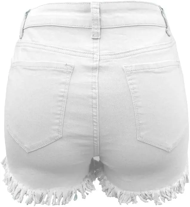 YOLAI Women's High Waisted Tassel Shorts Button Down Denim Shorts Sexy Jeans Shorts with Pockets