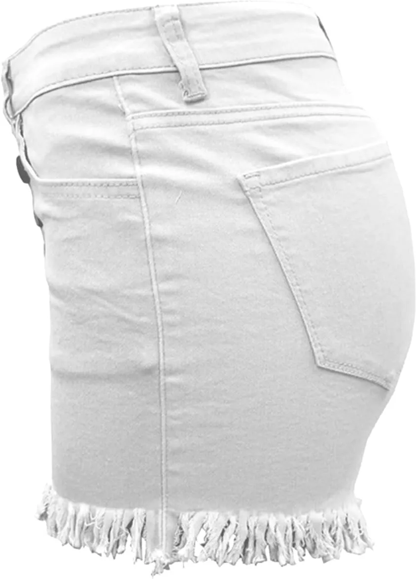 YOLAI Women's High Waisted Tassel Shorts Button Down Denim Shorts Sexy Jeans Shorts with Pockets