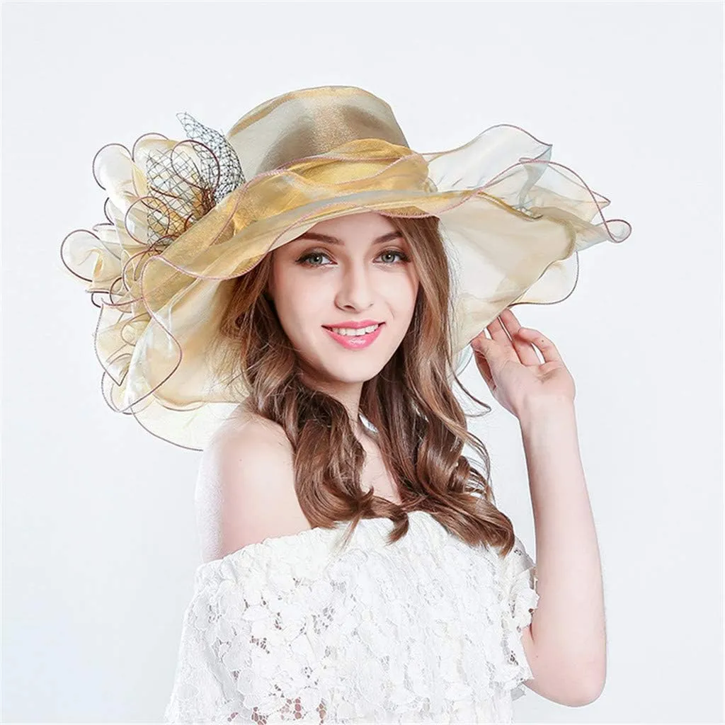 YOLAI Women's Organza Church Fascinator Bridal Tea Party Wedding Hat Beach Hats for Women