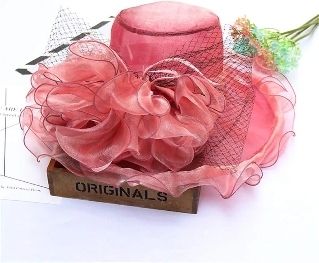 YOLAI Women's Organza Church Fascinator Bridal Tea Party Wedding Hat Beach Hats for Women