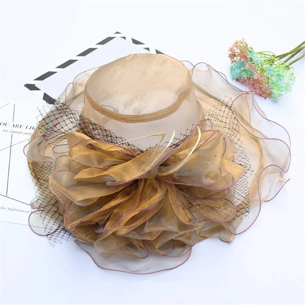 YOLAI Women's Organza Church Fascinator Bridal Tea Party Wedding Hat Beach Hats for Women