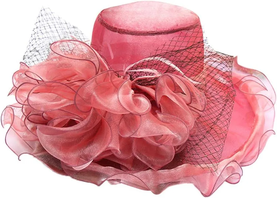 YOLAI Women's Organza Church Fascinator Bridal Tea Party Wedding Hat Beach Hats for Women