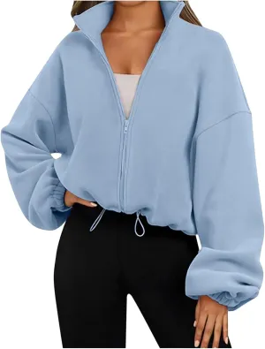 Zip Up Hoodie Women Oversized Sweatshirt Fleece Cropped Jacket Trendy Fleece Jacket Workout Coat Anorak plus Size Womens Coat