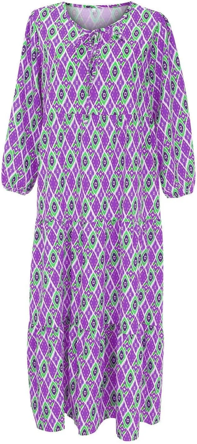 ZWRXW Plus Size Boho Maxi Dress for Women Loose Bohemian Floral Dress Half Sleeve Flowy A Line Long Dress Beach Swing Dress