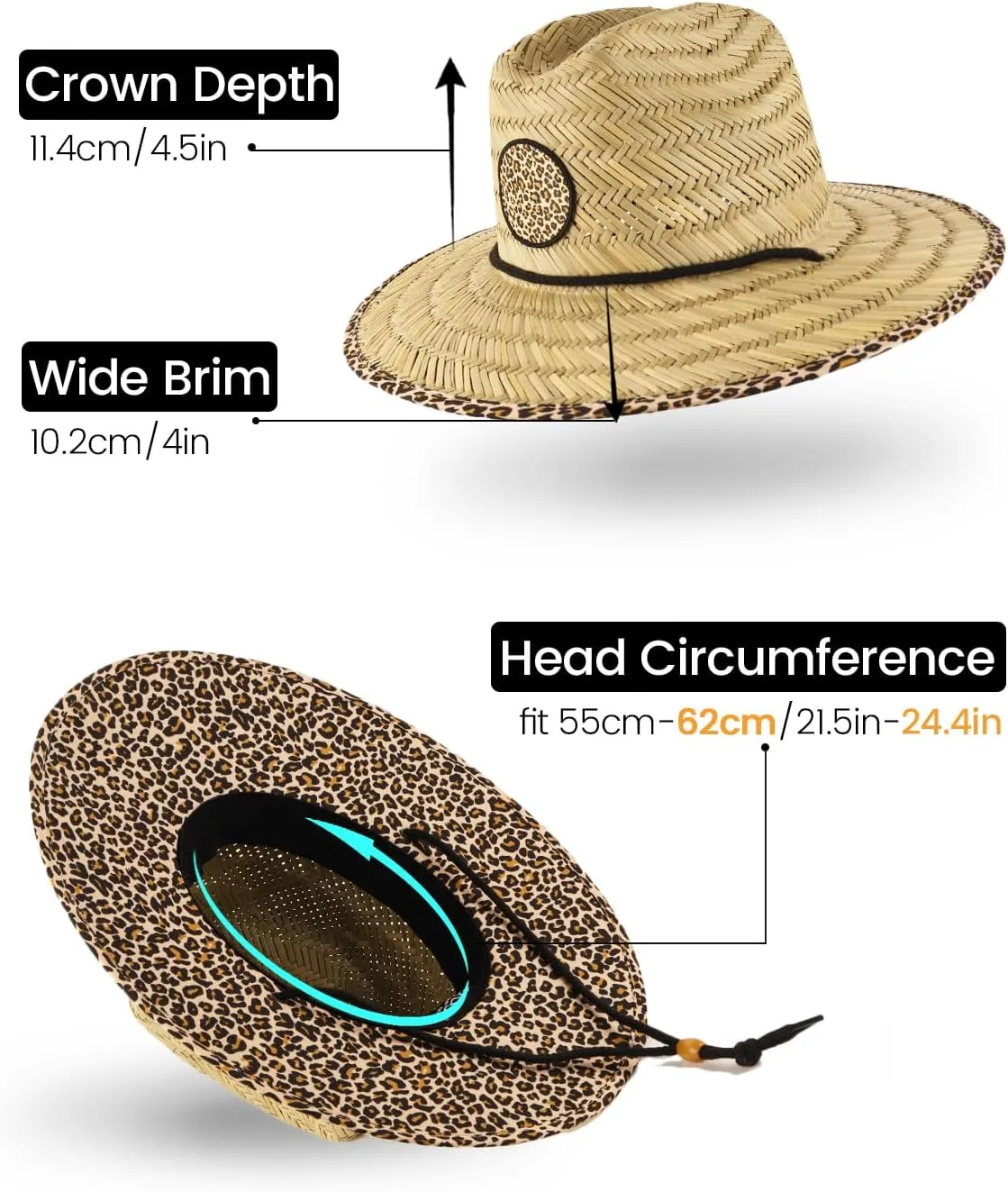 Zylioo Oversize XXL Straw Hat for Men,XL Women Wide Brim Lifeguard Hat,Large Beach Sun Hat UPF 50  for Sun Protection
